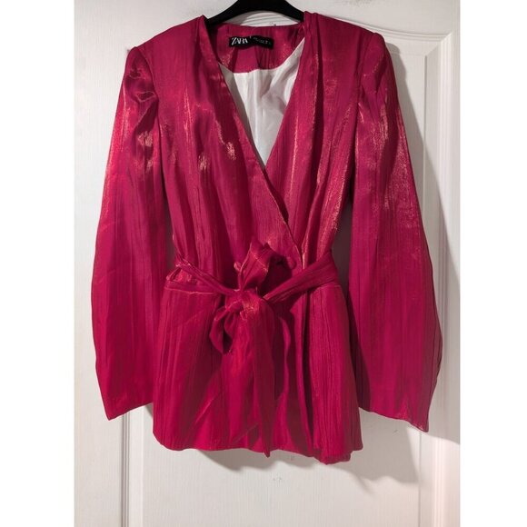 NEW! Zara | Double Breasted Belted Blazer in Fuchsia Pink (Medium) - Picture 4 of 10